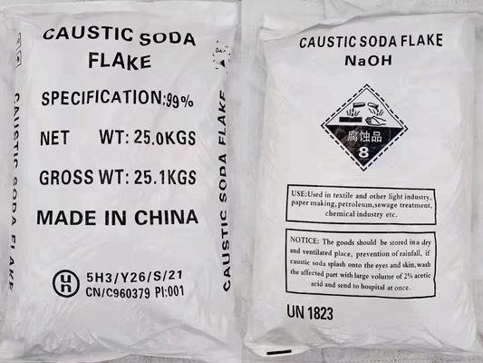 25 KG/BAG 99% Reinheit Kaustisches Soda Natriumhydroxid Flocken Cas 1310-73-2 zur Papierherstellung